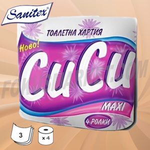 Тоалетна хартия СиСи, 100% рециклирана, 3-пласта, 4 бр./оп.